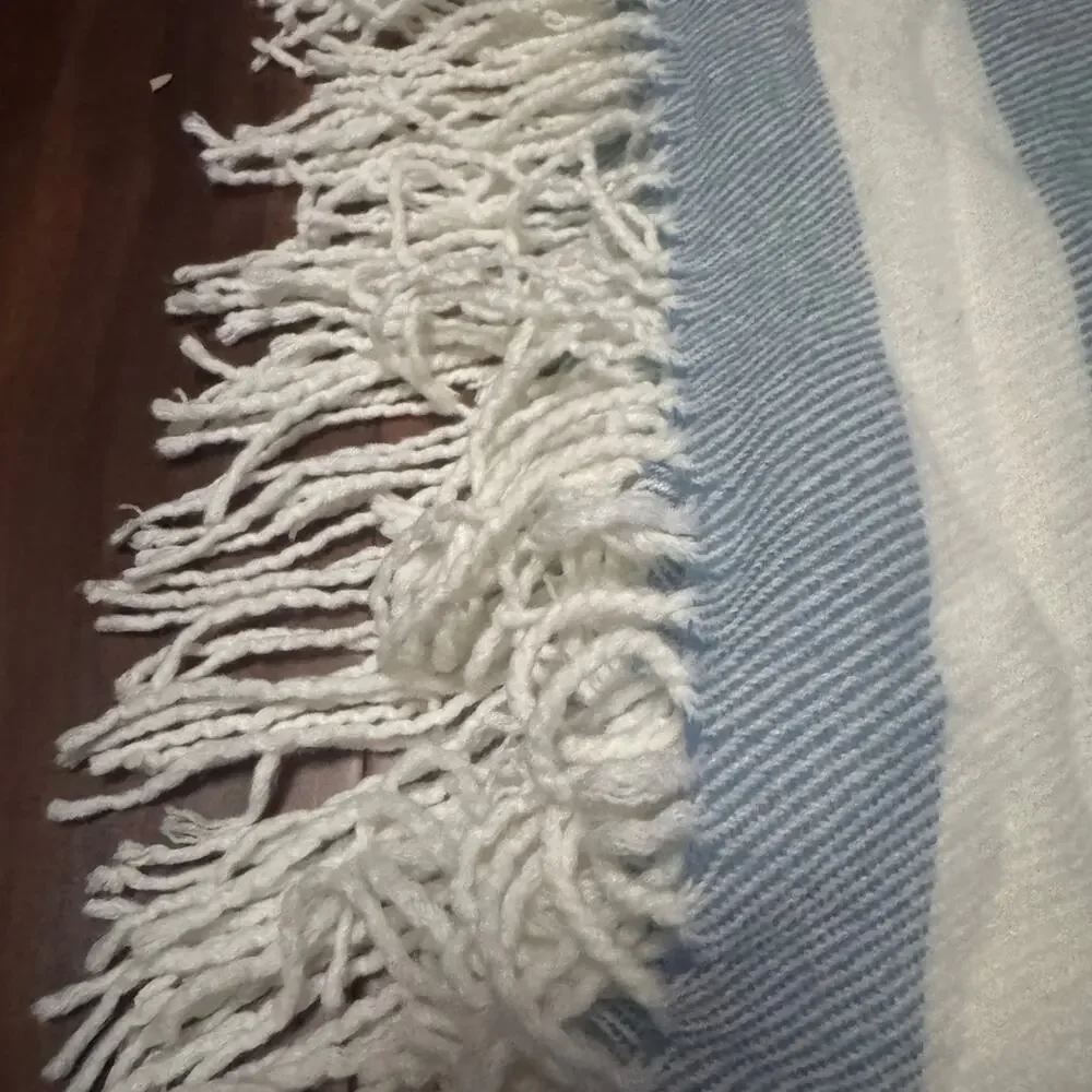 Cuddl Duds Blue White Striped Throw Blanket 50x60 Super Soft Fringe NWOT
